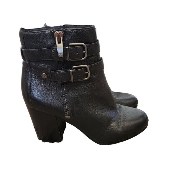 Via Spiga Womens Leather Ankle Boots 10M Zip Black Italy Buckle Moto Chic FLAWS - Picture 14 of 14